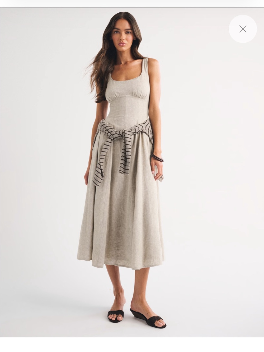 Sleeveless Beige Linen Dress - Picture 2 of 11